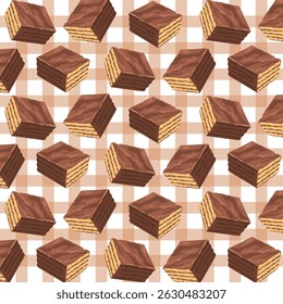 padrão de bolacha de chocolate em fundo quadriculado. Fundo texturizado para cartaz, cartão, têxtil, modelo de papel de parede. conceito de amizade. crianças ilustração vetorial. 