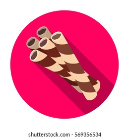 Chocolate wafer straws icon in flat style isolated on white background. Chocolate desserts symbol stock vector illustration.