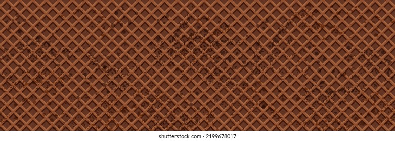 Chocolate waffle vector background. Wafer texsture seamless pattern. Ice cream cone, crispy snack, sweet food  illustration