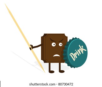 Chocolate warrior with bottle cap and toothpick. Vector illustration.