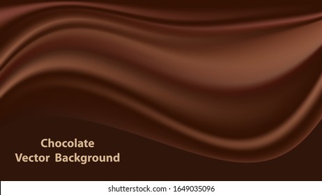 Chocolate wave, abstract background, dark brown satin texture. Vector illustration