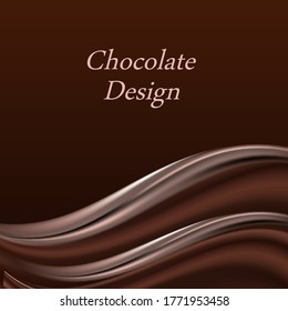 Chocolate wave, abstract background. Dark brown wavy color flowing swirl, decorative drapes.. Vector illustration