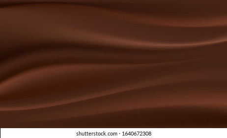 Chocolate wave, abstract dark brown background, smooth satin texture. Vector illustration