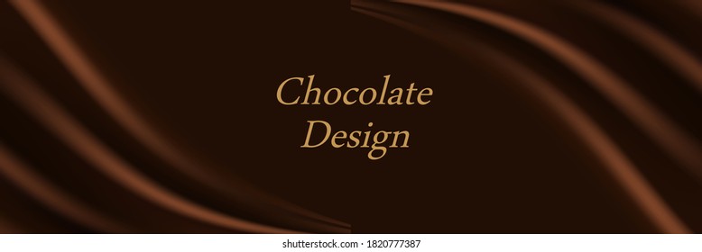 Chocolate wave background. Dark brown creamy chocolate, shiny silk  texture. Smooth color flow effect. Abstract vector background for elegant modern poster or banner.