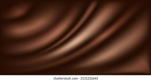 Chocolate Wave Background. Dark Brown Color Flow Gradent, Milk Chocolate Cream Texture. Smooth Wavy Swirl Satin. Abstract Vector Illustration