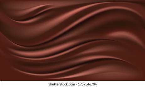 Chocolate wave background. Flowing smooth satin texture, milk chocolate creamy pattern. Vector illustration 