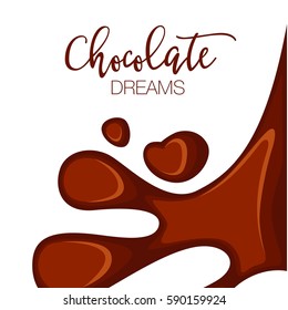 Chocolate wave melting background with copy space. Liquid choco, caramel or cocoa. Vector illustration.