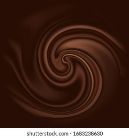 Chocolate wave swirl. Smoothe satin wavy background,  chocolate splash color flow. Vector iillustration