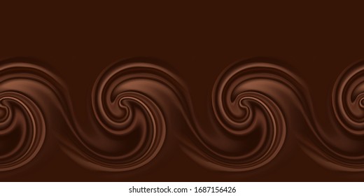 Chocolate waves and swirls. Abstract background,  wavy border pattern with smooth chocolate flow. Vector illustration
