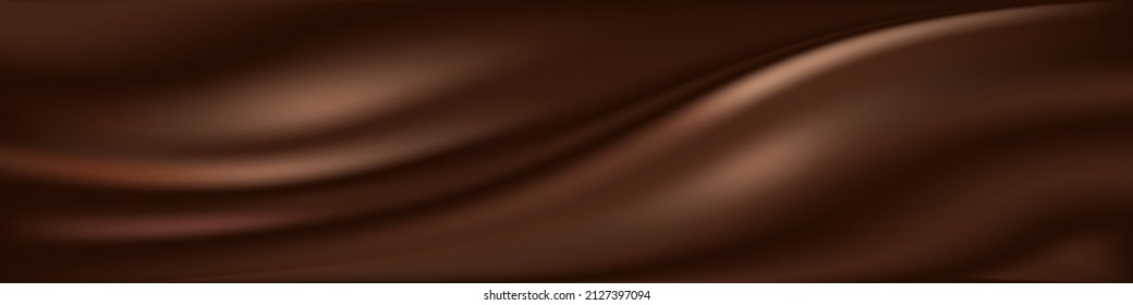 Chocolate wavy background. MIlk chocolate cream, dark brown color flowing liquid, smooth silk  texture. Swirl flowing waves. Abstract vector illustration - Shutterstock ID 2127397094