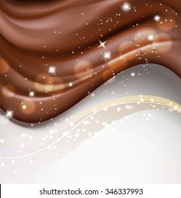 chocolate wavy background with sparkles and bokeh light effects. vector