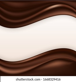 Chocolate wavy swirl background. Abstract satin chocolate waves, color flow. Vector illustration