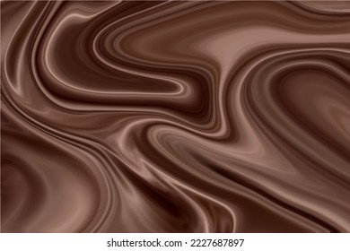 Chocolate wavy swirl background. Abstract satin chocolate waves, brown color flow. Vector illustration
