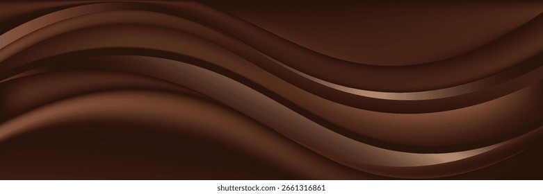 Fundo de espiral ondulado de chocolate. Abstrato cetim ondas de chocolate, fluxo de cor marrom. Ilustração vetorial