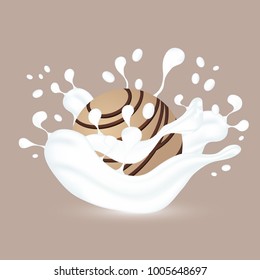 chocolate white ball splashing in milk vector illustration