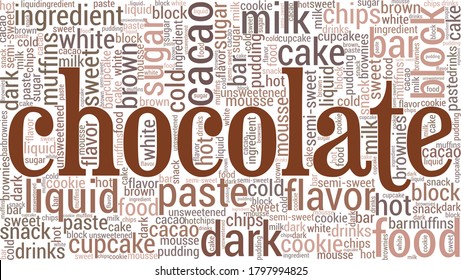 Chocolate word cloud isolated on a white background. 