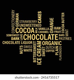 chocolate word cloud isolated on a black background.
