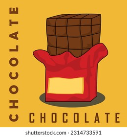 chocolate wrap with red paper with shadow and yellow background