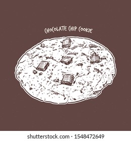 Chocolate-chip cookie, hand draw sketch vector.
