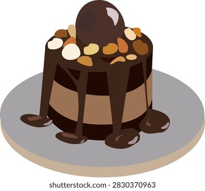 Chocolate-coffee cake
a sponge cake with added cocoa and coffee, decorated with nuts and a scoop of chocolate ice cream
dessert, cake, sponge cake, product, chocolate, icing, easy, inexpensive, preparation, coffee, scoop, decoration, ice cream