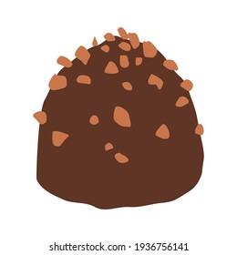 The chocolate-covered candy is topped with crushed nuts.  Colored vector illustration.