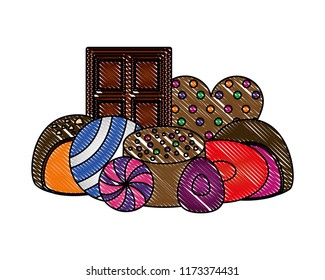 chocolated bar with sweet candies isolated icon