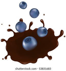 Chocolate-dipped Bilberry With Splash, Isolated On White