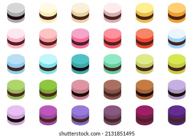 Chocolate-Filled Macaroons icon set. Vector illustration. Hand-drawn macarons set on the white background.