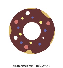Chocolate-flavored donut, topped with candy