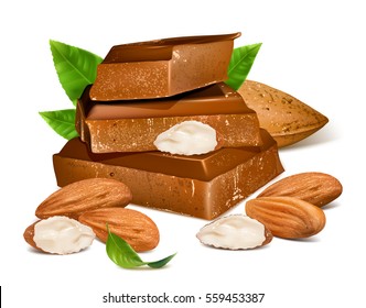 Chocolates with almonds. Fully editable handmade mesh. Vector illustration.