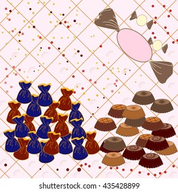 chocolates and cakes on a light background