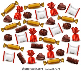 Chocolates and candy Vector realistic pattern backgrounds