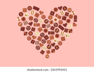 Chocolates are gathered together to form a heart shape.Use it as a visual for Valentine's Day!