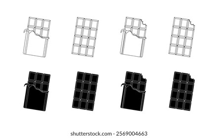 Chocolates icons. Linear and silhouette style. Vector icons.