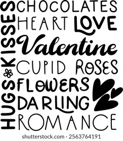 chocolates romance roses valentines day black vector graphic design and cut file