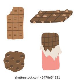 Chocolates set with kinds sweets flat design