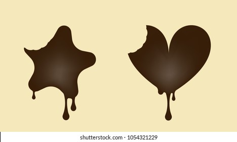 Chocolates set in the shape of hearts and stars. Bitter vector illustration.