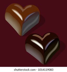 Chocolates in the shape of hearts. Elements for greeting cards for Valentine's day