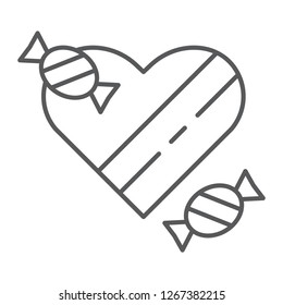 Chocolates thin line icon, valentines and romantic, heart sweets sign, vector graphics, a linear pattern on a white background, eps 10.