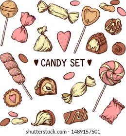 Chocolates. Vector illustration set. Graphics.