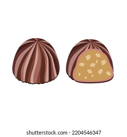 Chocolates,whole,in a slice,isolated on a white background.Vector illustration of dessert.