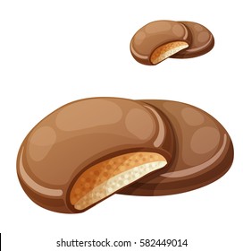 Chocolaty coating covered cookies layered with cream and peanut butter. Cartoon vector illustration isolated on white background