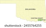 Choctaw County and city of Hugo location on Oklahoma state map