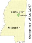 Choctaw County and town of Ackerman location on Mississippi state map