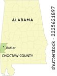 Choctaw County and town of Butler location on Alabama state map