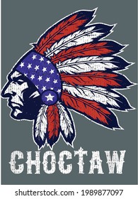 Choctaw Native American Flag Pride Headdress design vector illustration for use in design and print poster canvas