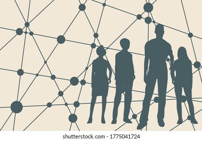 The choice of the best suited employee. Human silhouettes. HR job seeking concept. Modern futuristic virtual abstract background. Connected lines with dots