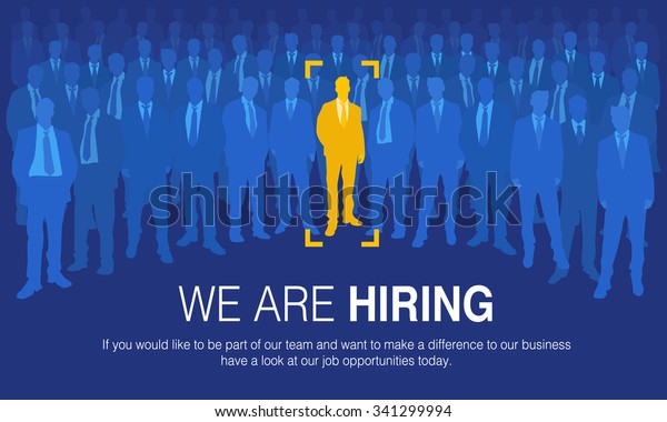 The choice of the best suited employee. Yellow\
human sign as a symbol of chosen one by the recruiter. HR job\
seeking concepts.
