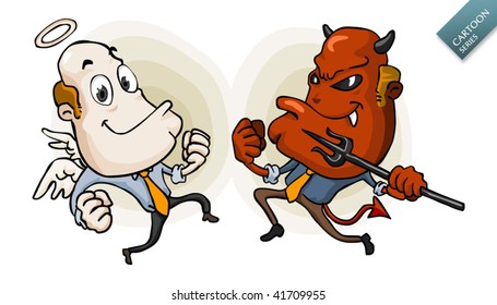 Choice between Good and Evil. Detailed cartoon vector series in isolated white.