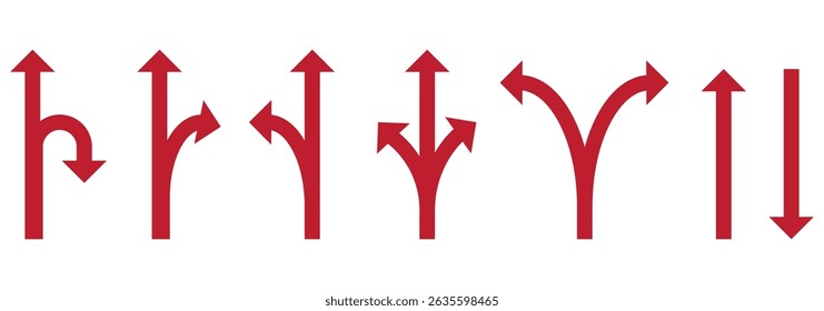 Choice between three roads icon set. Three-way directional arrow. Way, road, direction, branching, arrows , Icon for design. Easily editable, pathway, opportunity, logo, split, choose, three concept